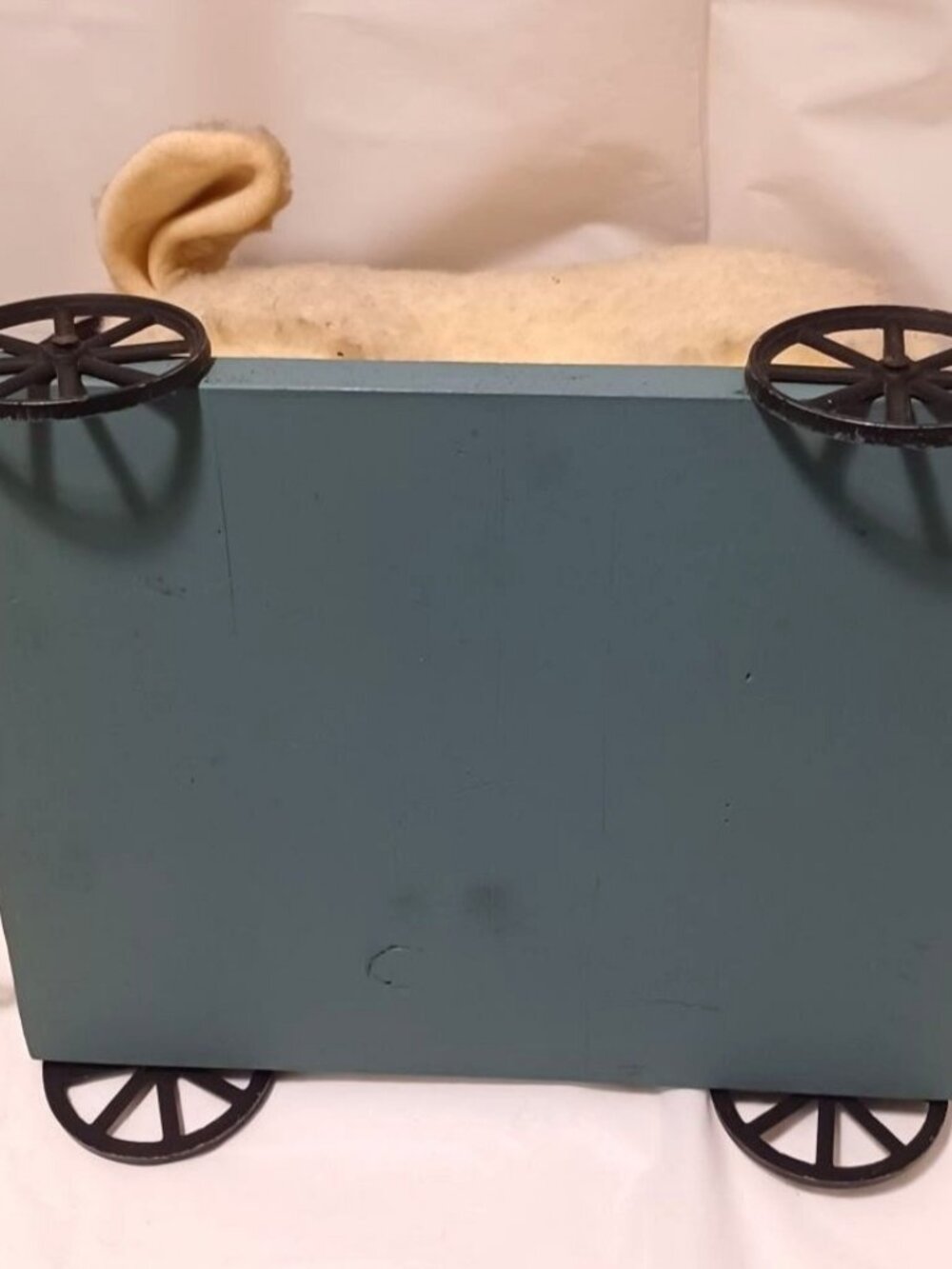 Vtg Country Farmhouse Sheep Lamb on Wheels Wood Twine Pull Toy Decor Snuggler - Picture 7 of 15
